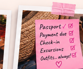Trip reminder checklist for passports, payments and check-in