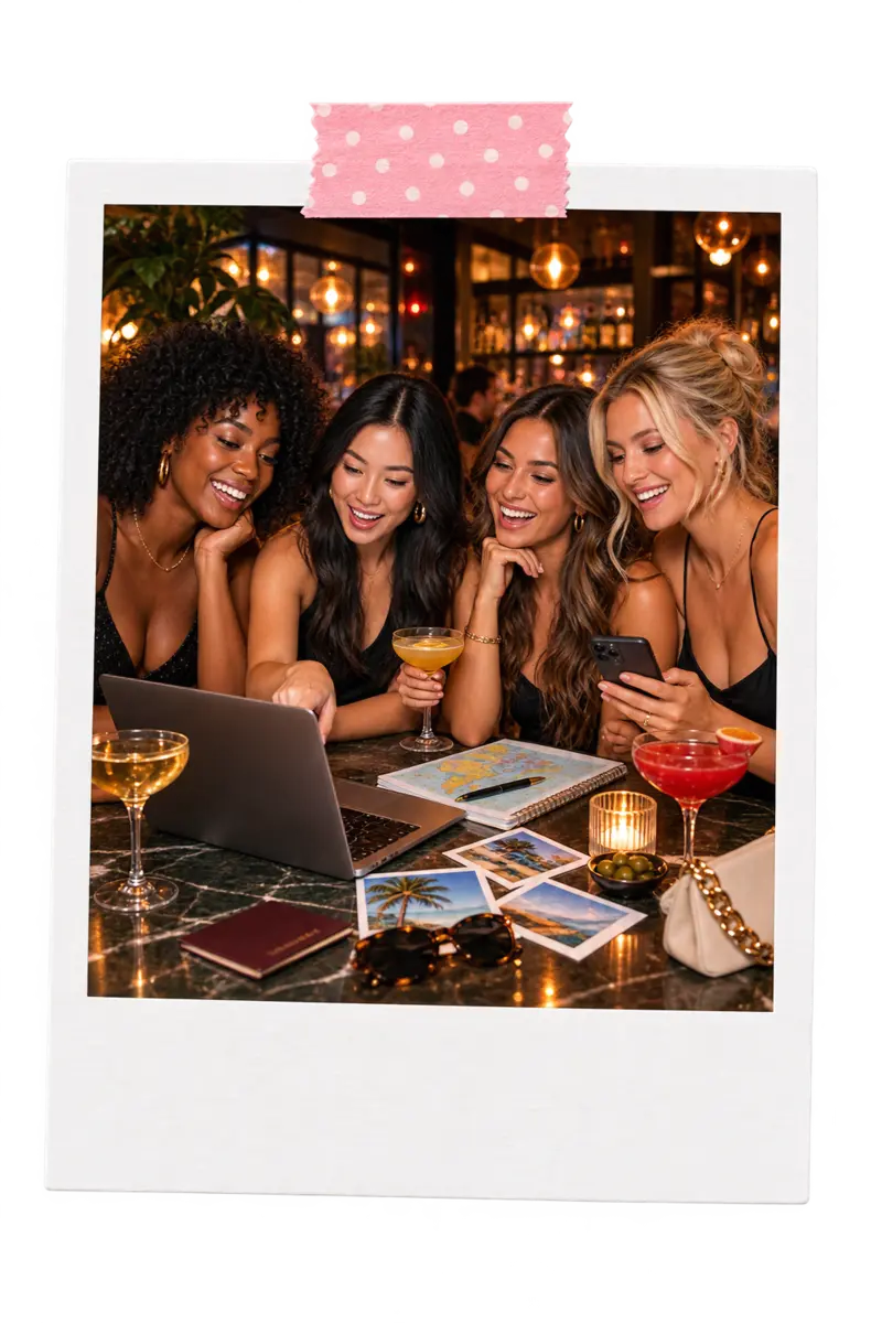 Four friends planning their trip together
